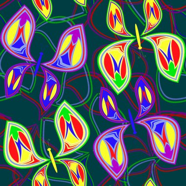 sorunsuz kelebekler ve yeşil bir arka plan üzerinde farklı renklerde özetliyor bir model. Kağıt, ambalaj, kumaş için.