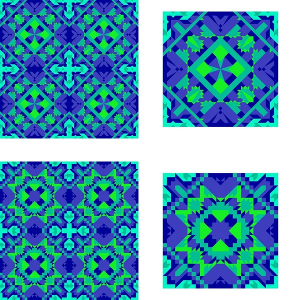 Motif sans couture géométrique symétrique bleu et vert pour carrelage, plaid, tapis, couvre-lit . — Image vectorielle