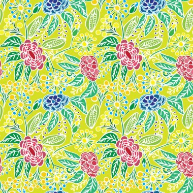 desen sorunsuz çiçek çiçekler, yapraklar, kaynaklanıyor ve tomurcukları beyaz anahat ile farklı renk.