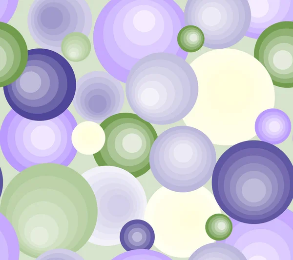 O padrão é sem costura dos círculos de bolas de tons violeta amarelo verde e tamanhos diferentes . — Vetor de Stock