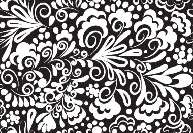 Kesintisiz beyaz bukleler siyah bir arka plan deseni. Vektör