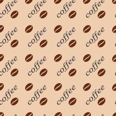 Kahve çekirdekleri ve kelime üstünde hafif bir arka plan deseni sorunsuz vektör çizim.
