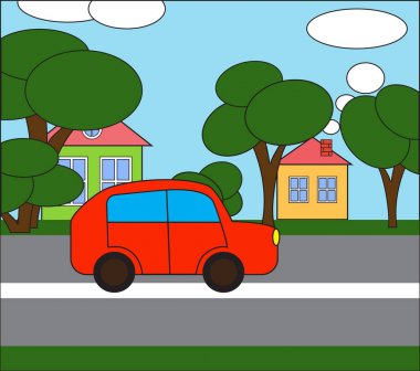 Resimli. Araba caddede gidiyor.