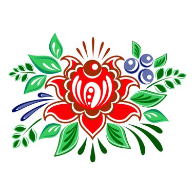 Yemeklerin, seramiklerin ve diğer ürünlerin dekorasyonu için Rus halk düzeni.