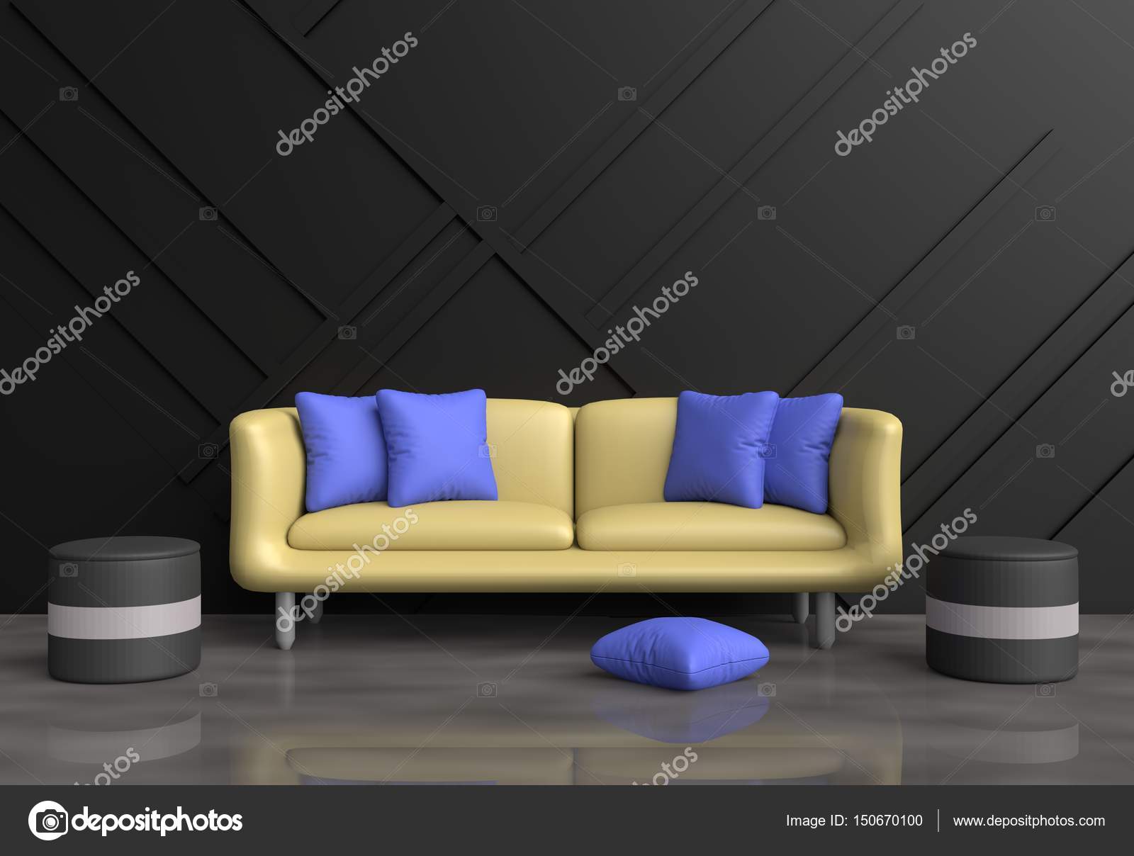 Salotto grigio sono decorate con divano giallo cuscini for Salotto grigio