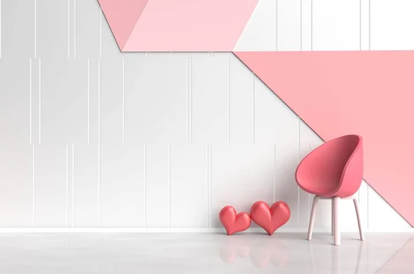 Quarto Rosa Branco Vermelho Amor Decora Com Cadeira Vermelha Árvore — Fotografia de Stock