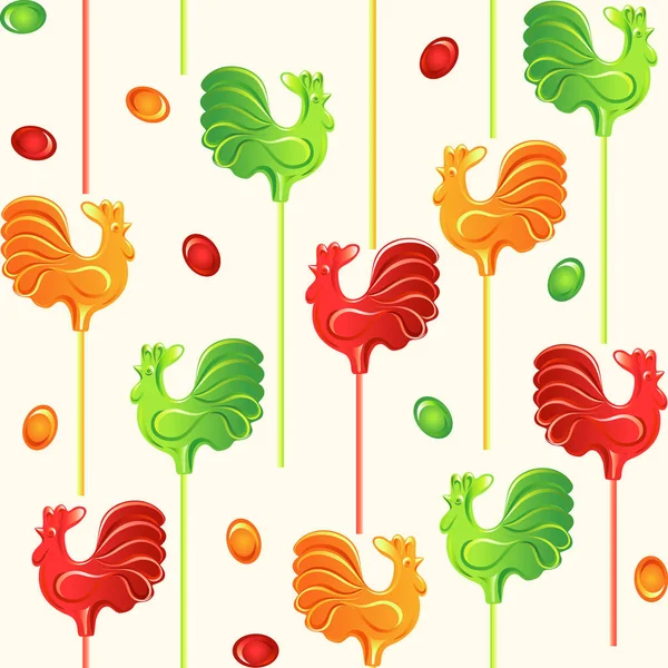 Snoepjes lollipop hanen naadloze patroon — Stockvector