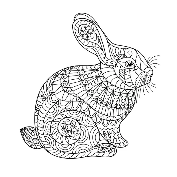 Rabbit Coloring Page Adult Children Creative Cute Bunny Black White — Stock Vector