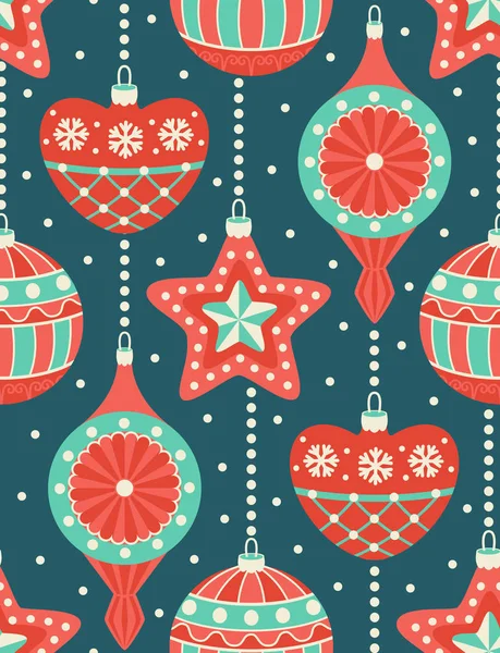 Christmas Retro Ornaments Seamless Pattern Winter Background Colorful Vector Illustration — Stock Vector