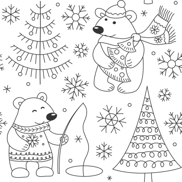 Padrão Urso Branco Para Colorir Livro Árvore Natal Urso Pescador —  Vetores de Stock