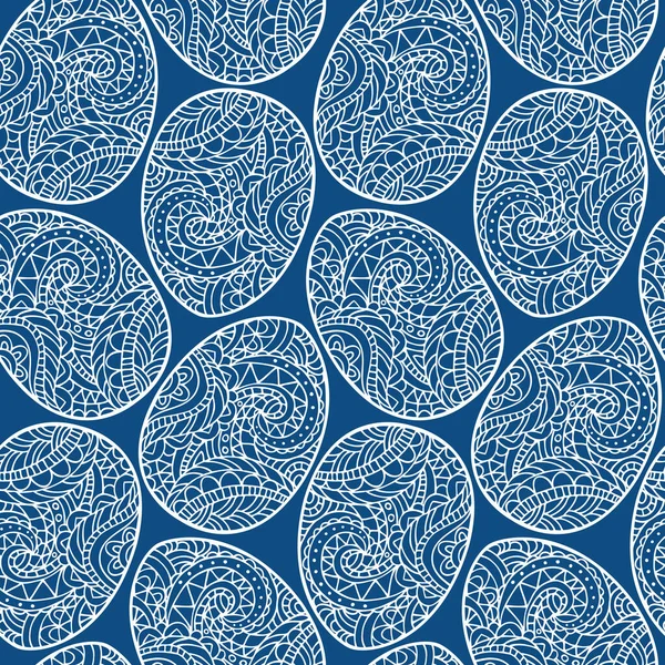 Oeuf Dentelle Motif Sans Couture Fond Blanc Bleu Illustration Vectorielle — Image vectorielle