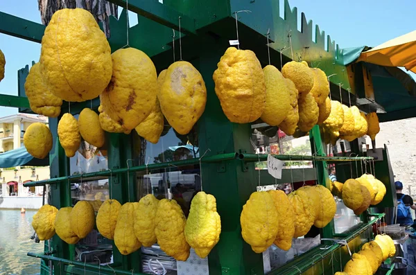 Большие желтые лимоны на рынке , — стоковое фото
