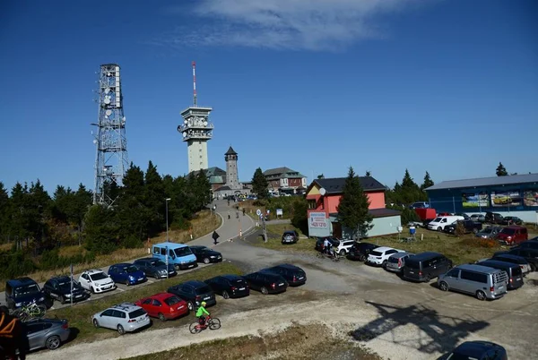 Vedere Turnul Transmisie Klinovec Peisaj — Fotografie, imagine de stoc