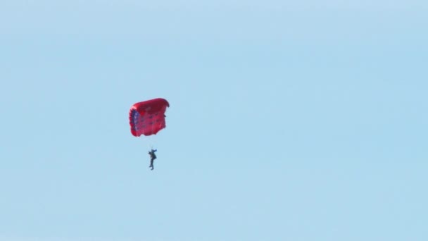 一个由陆军伞兵组成的分遣队在蓝天的背景下着陆以完成任务 — 图库视频影像