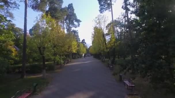 郊区一个游乐园中的一条人行道的空中景观 — 图库视频影像