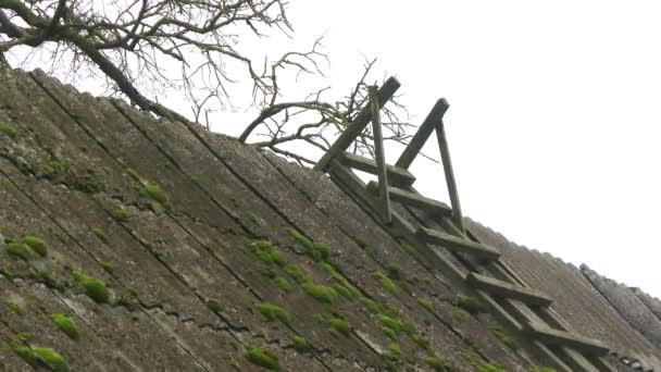 Le vieux toit de la maison. Ancien toit en ardoise de la maison. 4k — Video