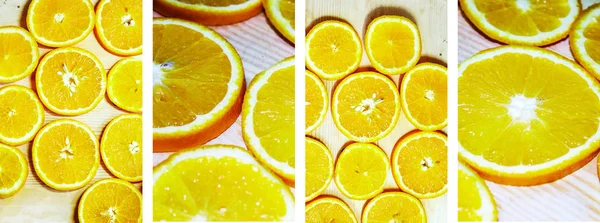 bright orange juicy oranges cut into circles lie