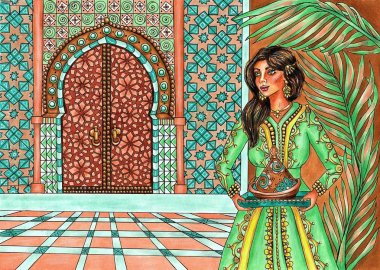 Şirin moda Noel Baba yeni yıl, yılbaşı için Noel ağacı kartpostal yakınındaki