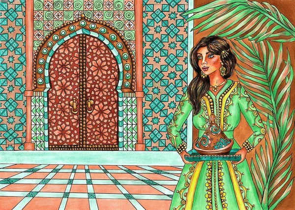 Şirin moda Noel Baba yeni yıl, yılbaşı için Noel ağacı kartpostal yakınındaki