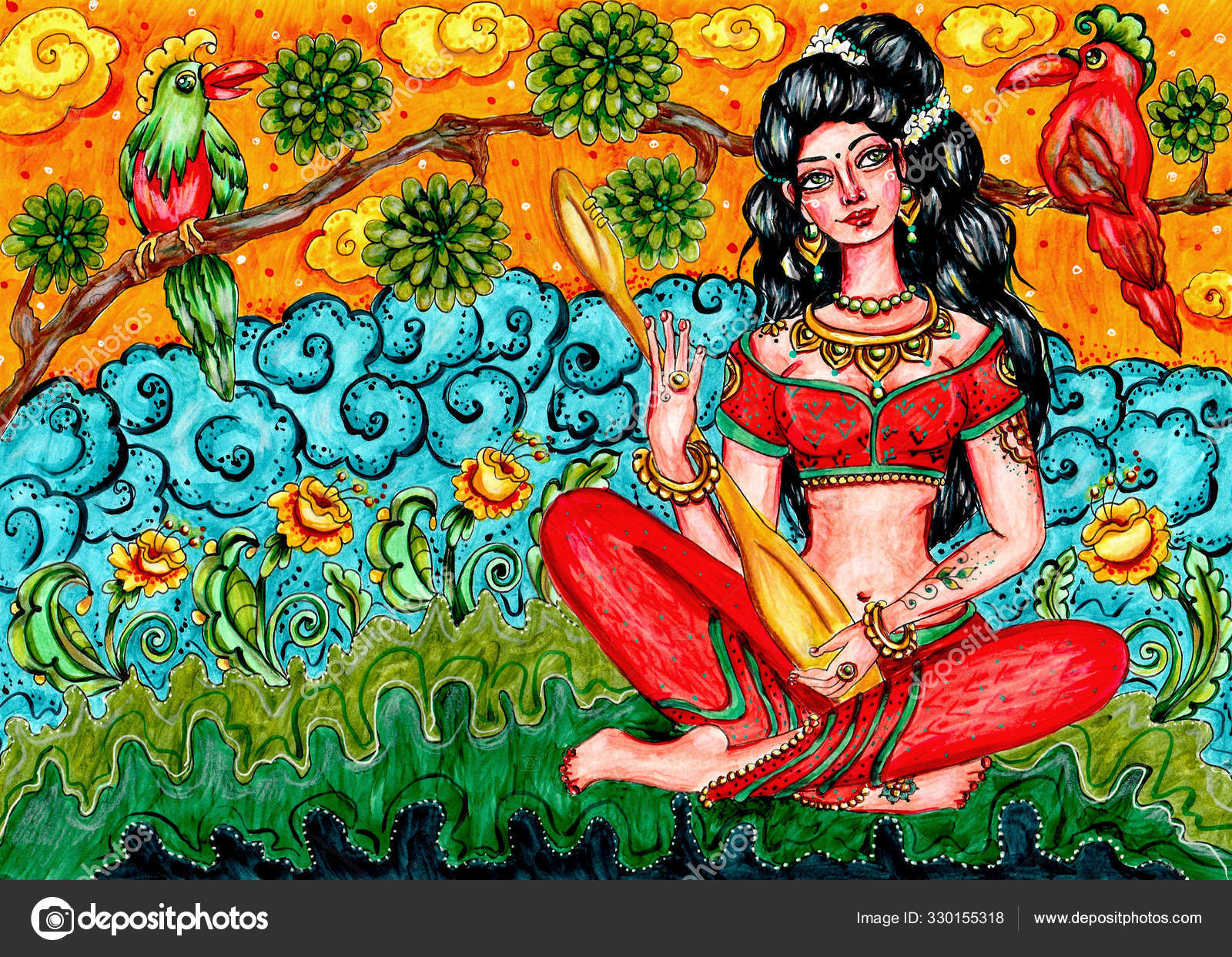 Indian Traditional Painting Woman Nature Kerala Mural Style Beautiful  Ornamental Stock Photo by ©katyasuresh 330155318