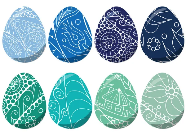 Conjunto Huevos Pascua Huevos Colores Con Adorno Vector — Vector de stock