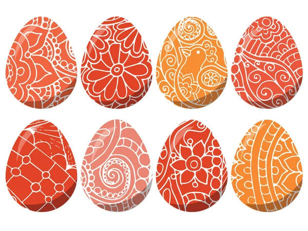 Conjunto Huevos Pascua Huevos Colores Con Adorno Exuberantes Tonos Color — Vector de stock