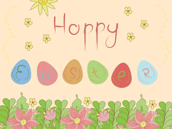 Happy Easter Postcard Eggs Birds Flowers Vector — Stock Vector