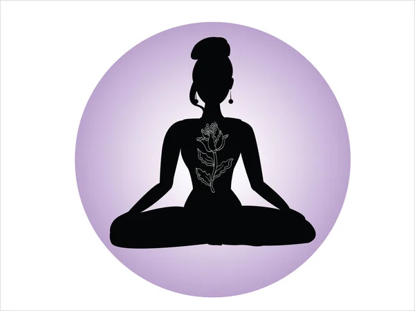 Silueta Yoga Mujer Posición Loto Con Adorno Vector — Vector de stock