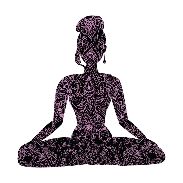 Nilüfer pozisyonunda kadın yoga silueti, süs, vektör