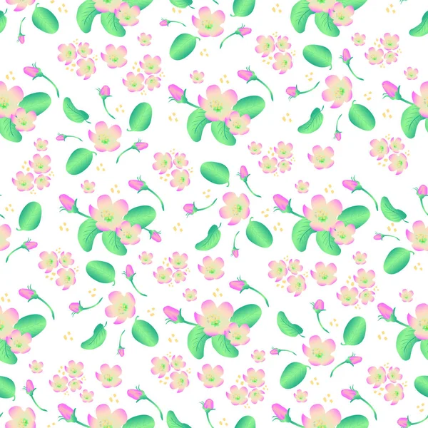 Blooming Apple Spring Floral Seamless Pattern White Background Vector — Stock Vector