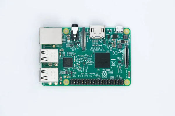 Pruszcz Gdanski, Poland - August 17, 2017: Raspberry Pi 3 Model B. Small single-board computer on white background. — Stock Photo, Image