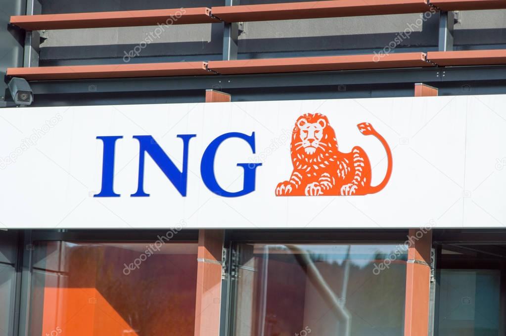 Gdansk, Poland - November 4, 2017: ING bank sign and logo.