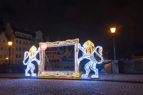 Gdaňsk Polsko Prosince 2017 Gdaňsku Navštívit Osvětlené Rám Lions Stagiewny — Stock fotografie