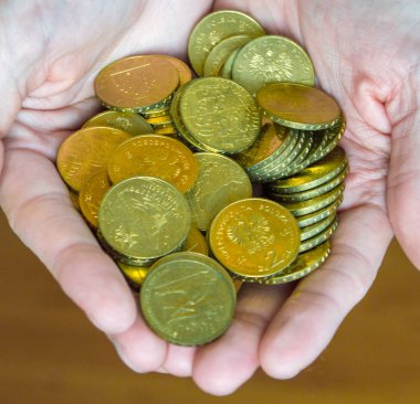 Elinde altın sikke. Lehçe 2 PLN Hatıra paraları.