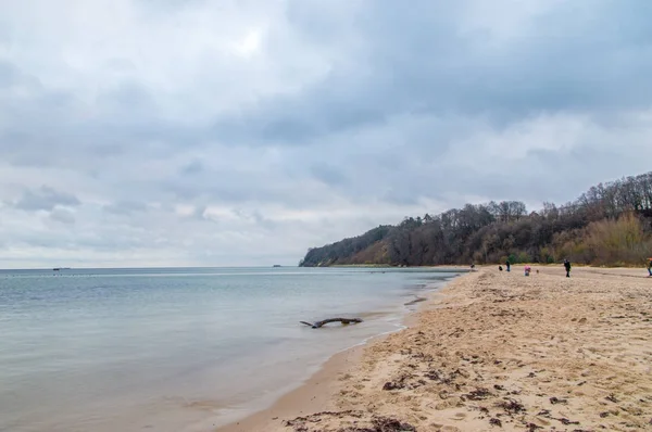 Plaża Pochmurny Dzień Bałtyku Grudniu 2017 Plaża Babie Daly Gdynia — Zdjęcie stockowe