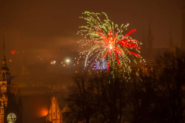 Fuochi Artificio Capodanno Danzica — Foto Stock