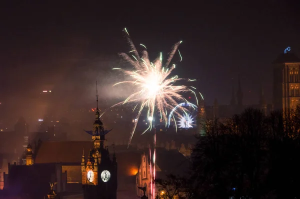 Poland Celebrates Start 2018 Spectacular New Year Eve Fireworks Display — Stock Photo, Image