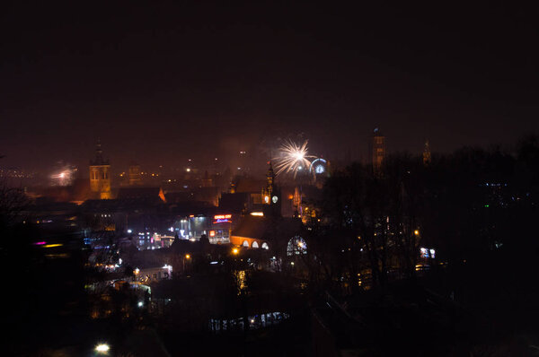 Gdansk, Poland - December 30, 2017: Gdansk celebrate new year with eve fireworks.