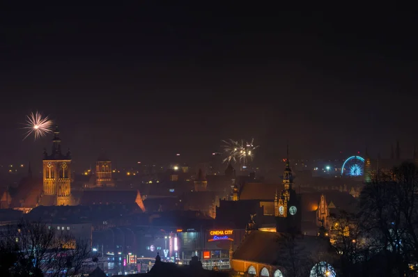 Новый Год Гданьске Празднуют Фейерверками — стоковое фото