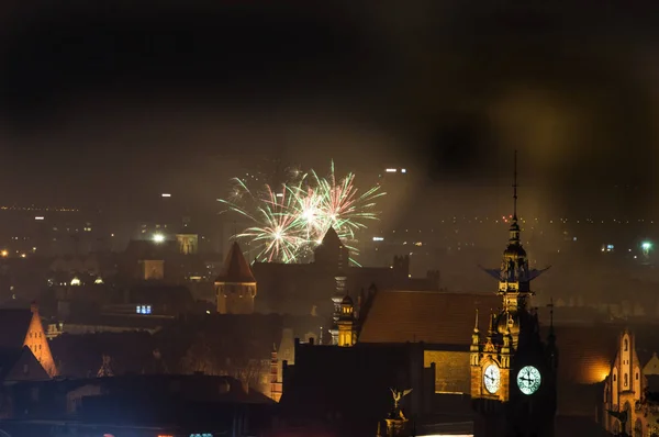 2017 Нового Року 2018 Який Святкуванням Феєрверками Гданську Польщі — стокове фото