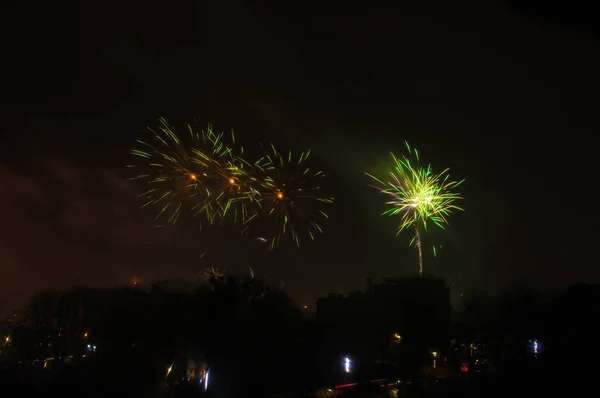 Explosão Fogos Artifício Durante Celebração Novo Ano 2018 Gdansk — Fotografia de Stock