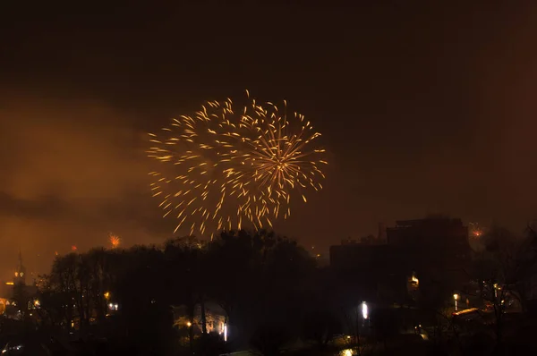 Explosión Fuegos Artificiales Durante Celebración Del Nuevo Año 2018 Gdansk — Foto de Stock