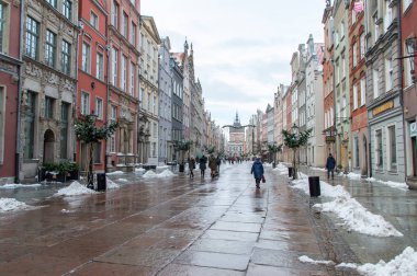 Gdansk, Polonya - 17 Ocak 2018: Old town Gdansk adlı Kış saati.