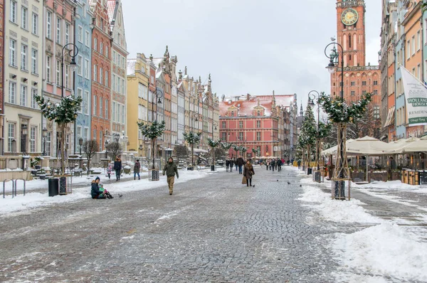 Gdansk Pologne Janvier 2018 Longue Rue Marché Dans Vieille Ville — Photo