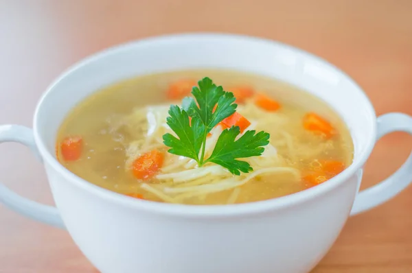 Chicken Broth Nudles Carrot Parsley — Stock Photo, Image