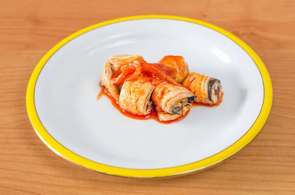 Hareng Style Kachoube Hareng Oignon Avec Sauce Huile Tomate — Photo