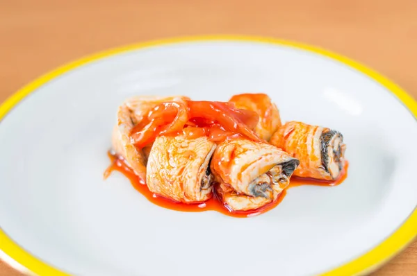 Hareng Style Kachoube Hareng Oignon Avec Sauce Huile Tomate — Photo