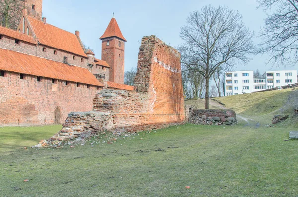 Vernietigd Vestigingsmuur Buurt Van Hoge Kasteel Van Kasteel Van Duitse — Stockfoto