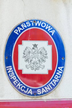 Ryki, Polonya - 18 Nisan 2018: Logo Devlet Sıhhi muayene (Lehçe: Panstwowa Inspekcja Sanitarna) comonly bilir sanepid.