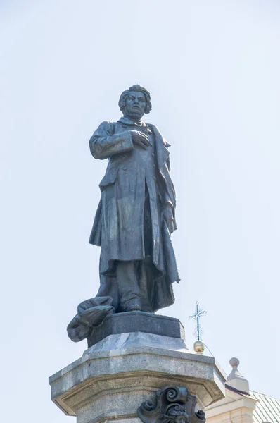 Warszawa Polen April 2018 Närbild För Scupulture Adam Mickiewicz Den — Stockfoto